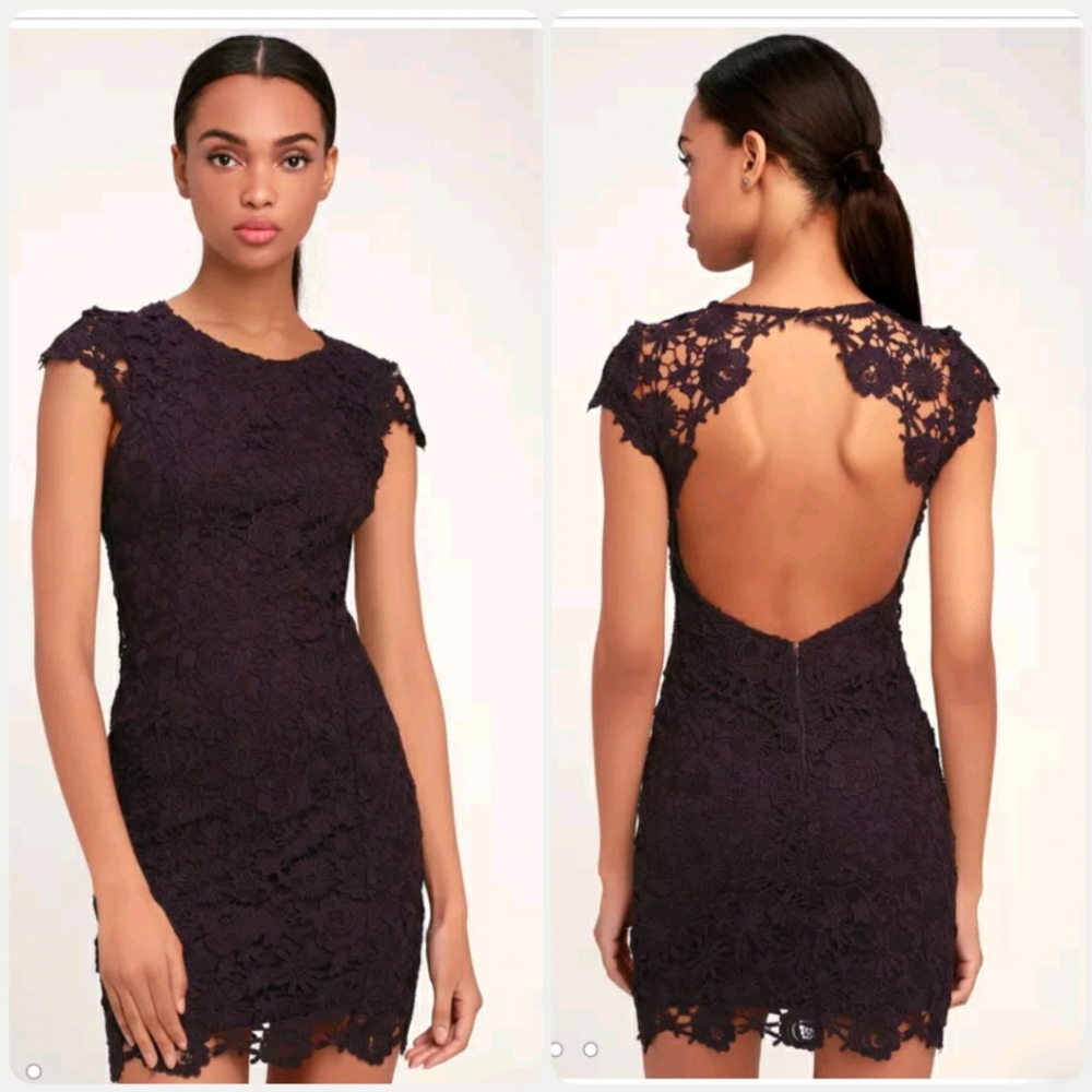 Lulu's Dark Purple Backless Lace Dress